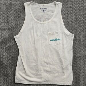 Chubbies Mens White "Sky's Out Thigh's Out" Graphic Tank Top Large Tropical